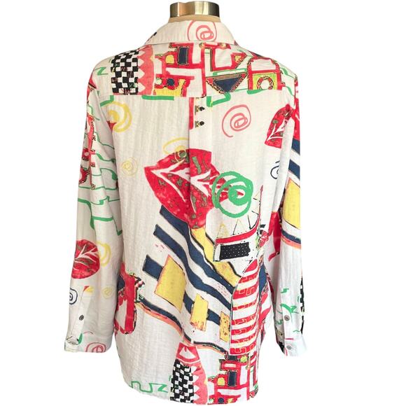 Lior Paris Elise Multicolor Button Up Shirt Sz XL Artsy Abstract Print Lagenlook - Picture 3 of 13